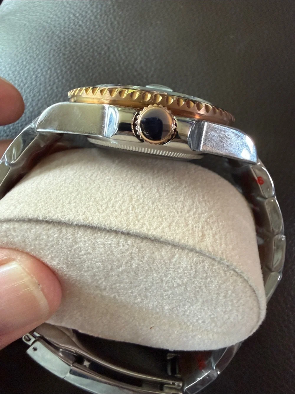 Seiko Mod-Custom Black Dial Two-Tone Bezel Watch with Rose Gold Accents